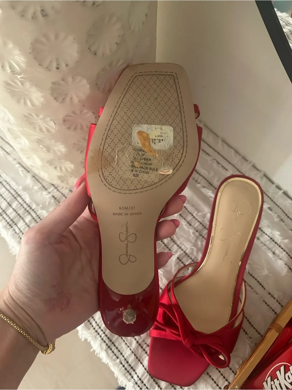 Jessica Simpson Red Bow Square-Toe Kitten Heels Size 6.5